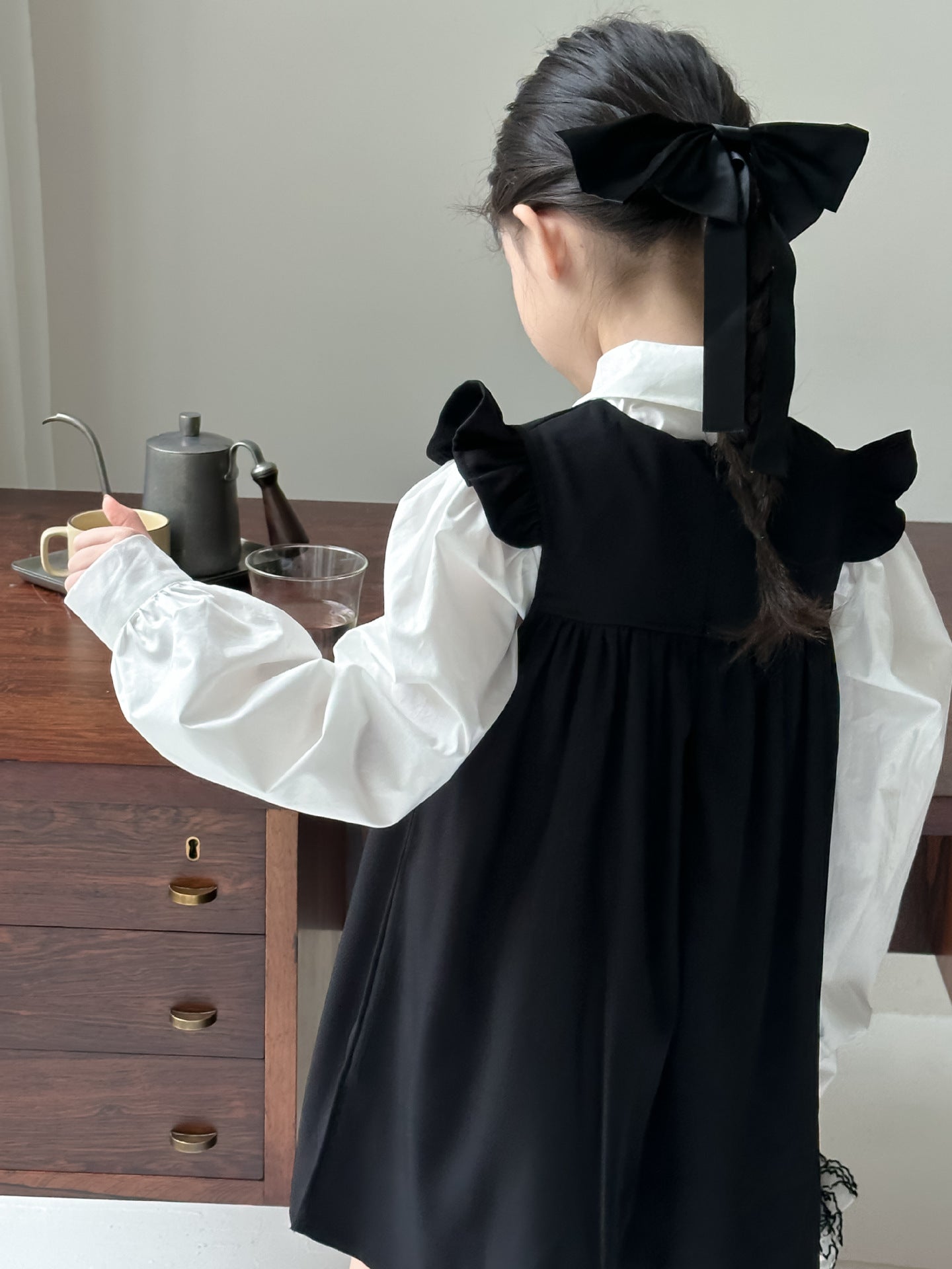 CA4621秋季女童學院風襯衫飛袖連衣裙套裝2024.08.06