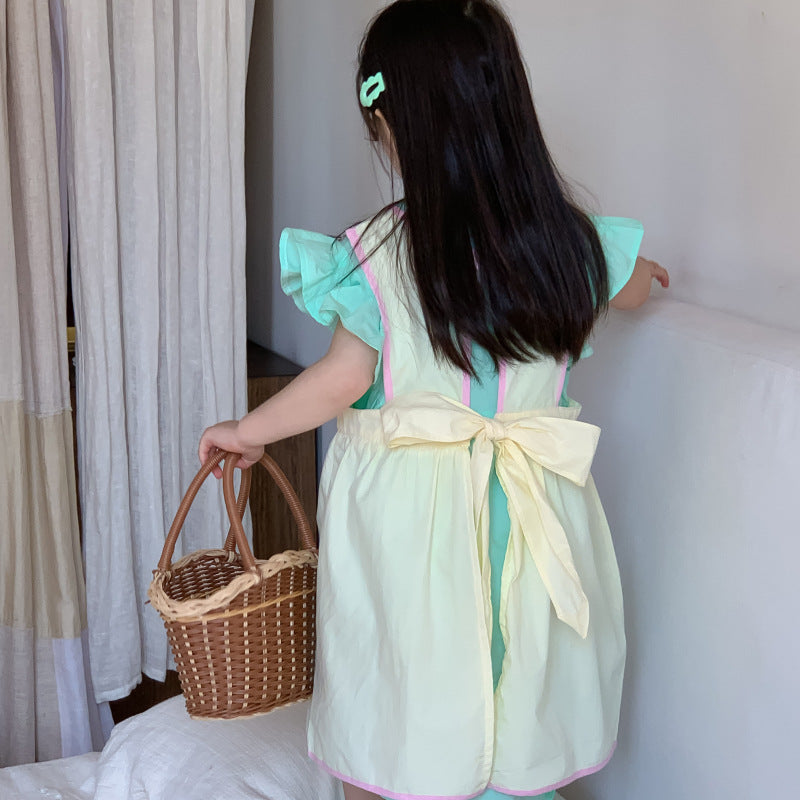 AM1679夏季韓版甜美棉布飛袖刺繡背心裙兩件套2024.03.29