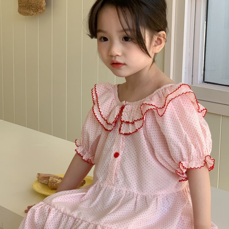 AN1690小女孩雙層花邊翻領泡泡袖公主裙2024.05.03