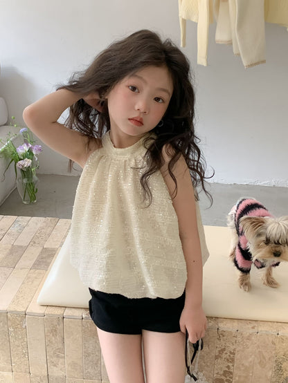CJ4329夏季中大女童掛脖亮片上衣短褲兩件套裝2024.06.28