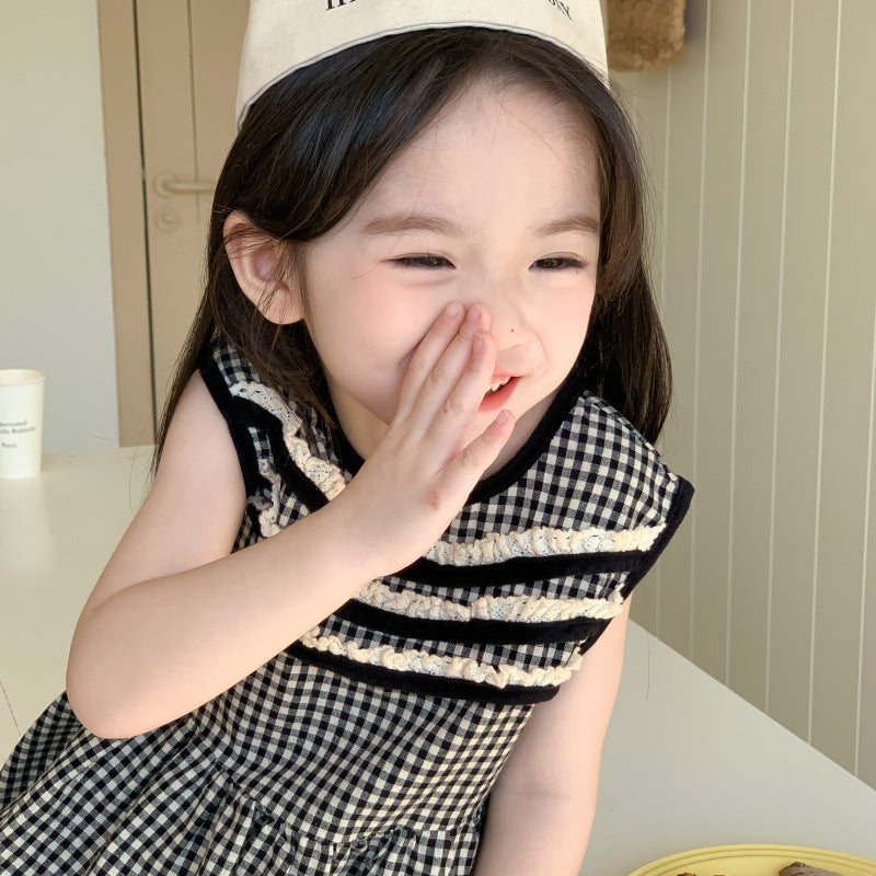 AM1677夏季法式黑色格子長裙2024.03.29