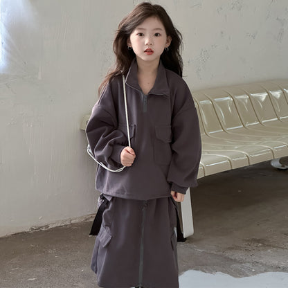 CA4657秋季女童設計感套頭衫衛衣長裙兩件套2024.08.06