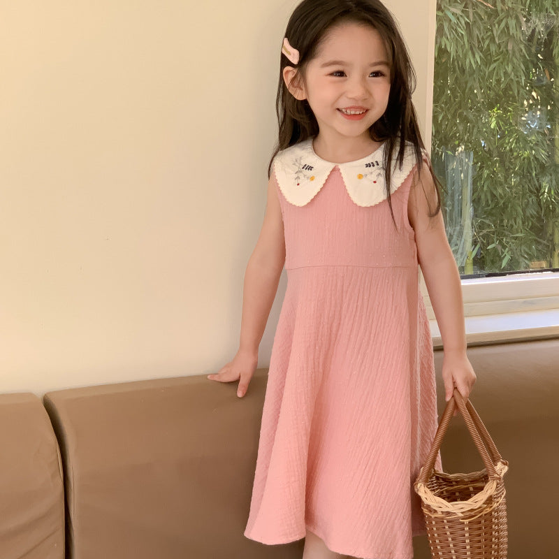 AM1686夏季娃娃領刺繡甜美無袖公主裙2024.03.29