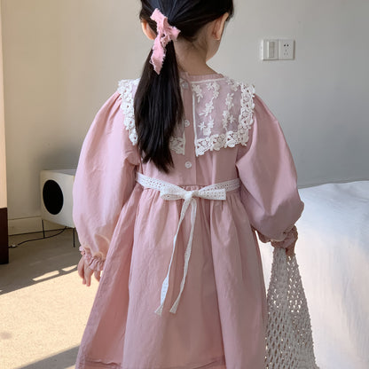 AF1661春季韓版蕾絲邊領長袖公主連衣裙2024.02.20