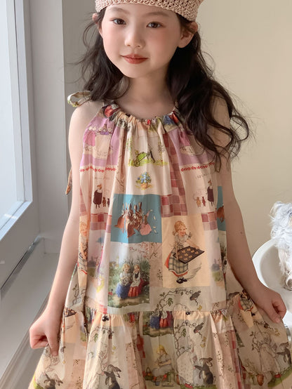 CJ4800夏季韓版中大女童兔子印花無袖吊帶連衣裙2024.06.28