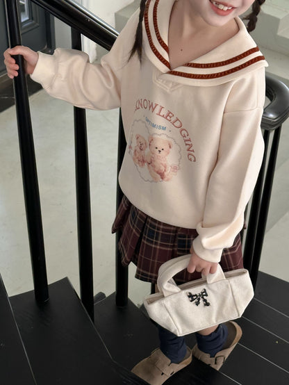 CA4696秋季女童學院風海軍領卡通熊衛衣格子百褶裙兩件套2024.08.06
