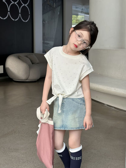 CJ4103夏季女童設計感燙鑽無袖純色上衣2024.06.11