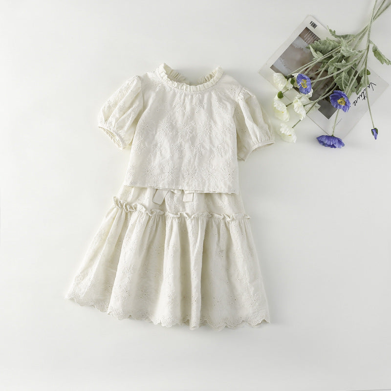 AJ1706夏季女童半身裙泡泡袖短款襯衫兩件套2024.06.07