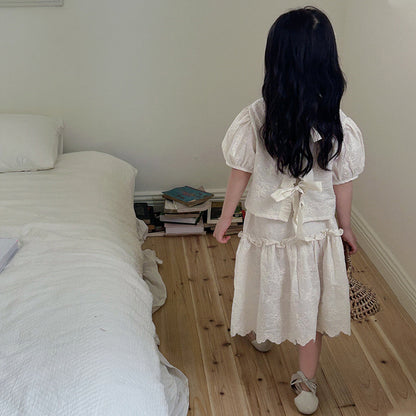 AJ1706夏季女童半身裙泡泡袖短款襯衫兩件套2024.06.07