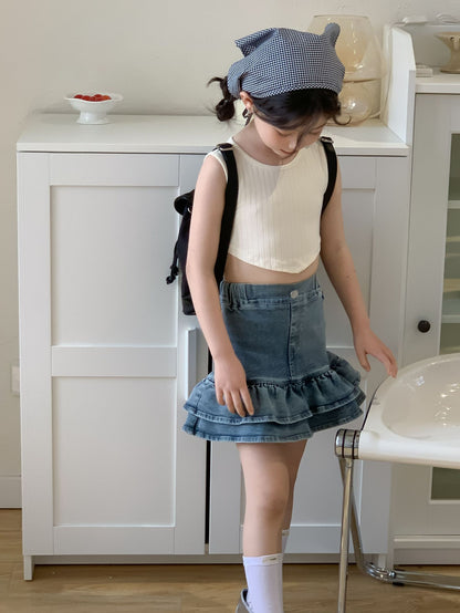 CJ4731韓版夏季中大女童牛仔半身花苞短裙2024.06.28