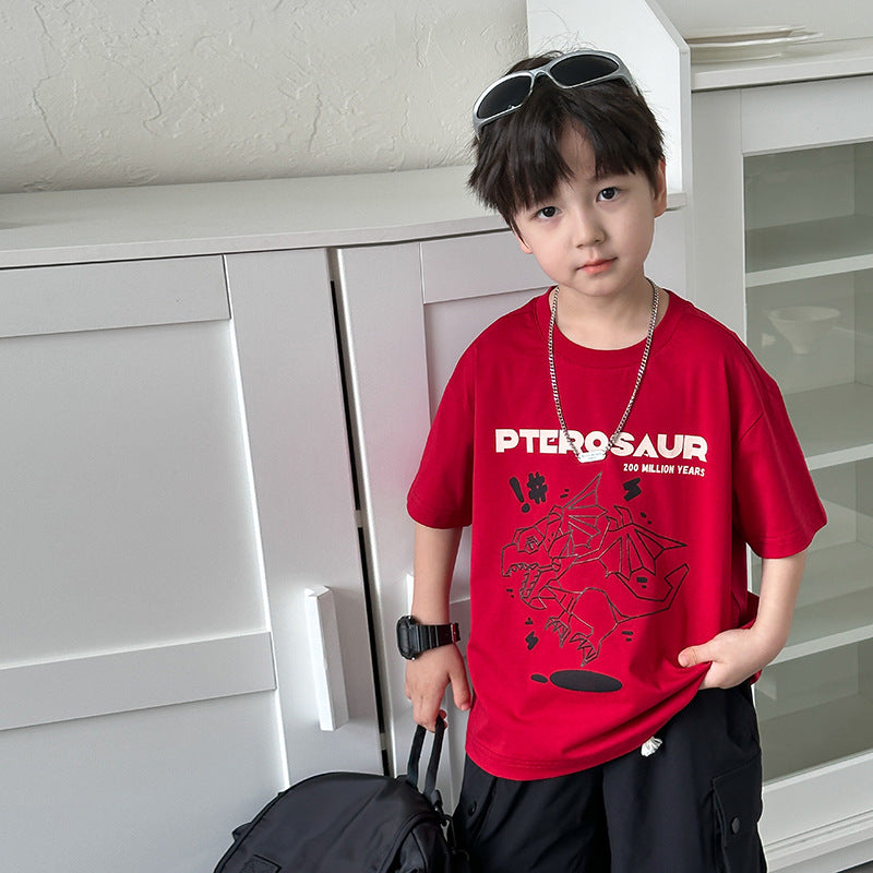 EK0936夏季男童帥氣凉感恐龍寬鬆棉質短袖T恤2024.07.09
