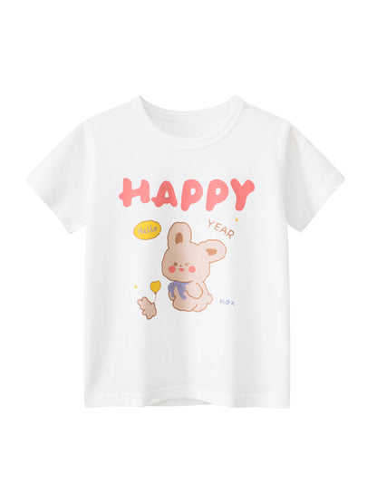 AJ9130韓版兒童Happy小兔子短袖t恤2024.06.25