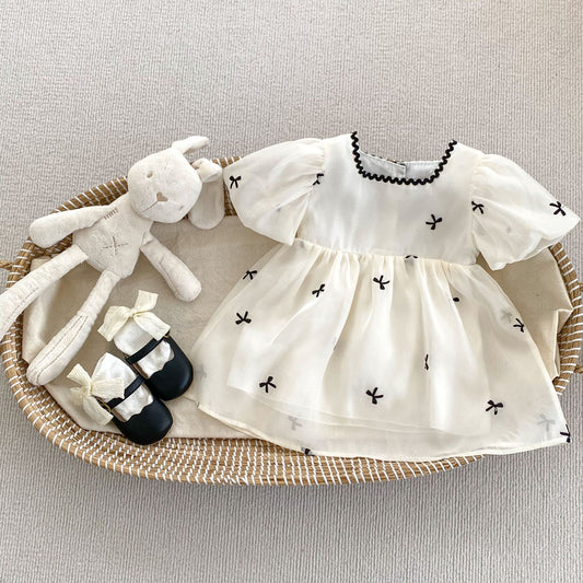 DJ0070女童蝴蝶結刺繡泡泡短袖公主裙2024.06.14