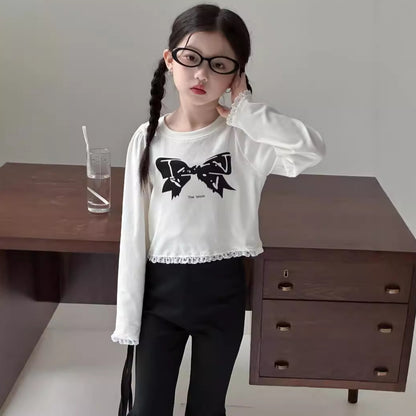 CA4172秋季韓版女童蝴蝶結印花短款t恤2024.08.06