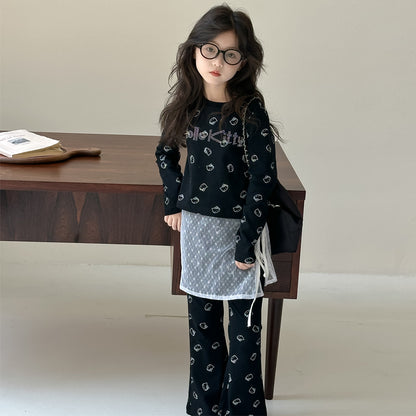 CA4673秋季韓版女童可愛印花t恤喇叭褲兩件套2024.08.06