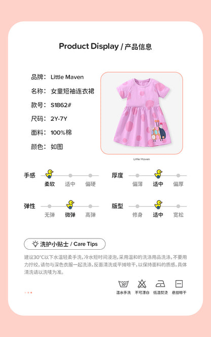 AM1862彩色瓢蟲貼布繡短袖純棉連衣裙2024.03.05