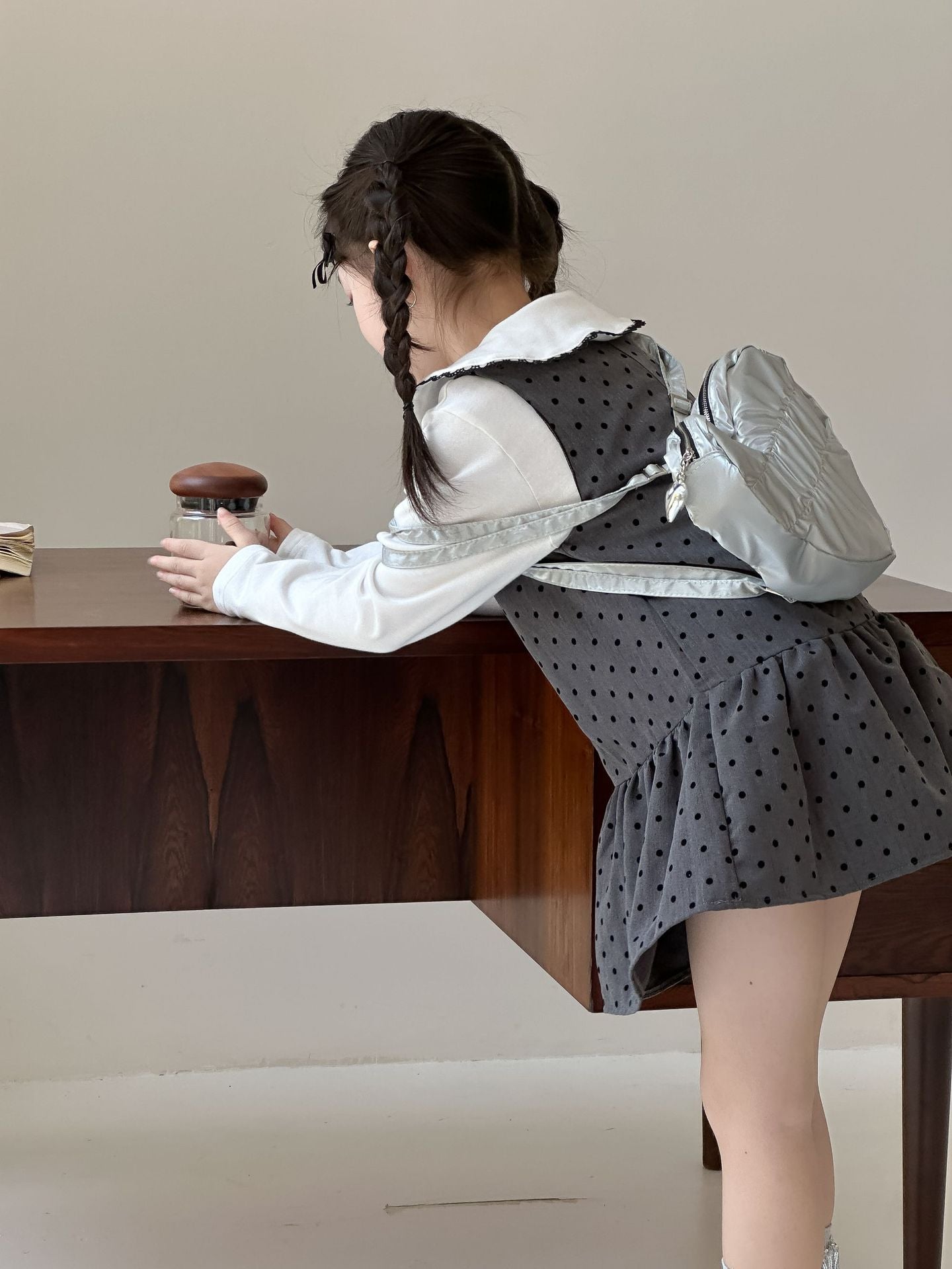 CA4671秋季女童蝴蝶結娃娃衫波點背心公主裙甜美兩件套2024.08.06