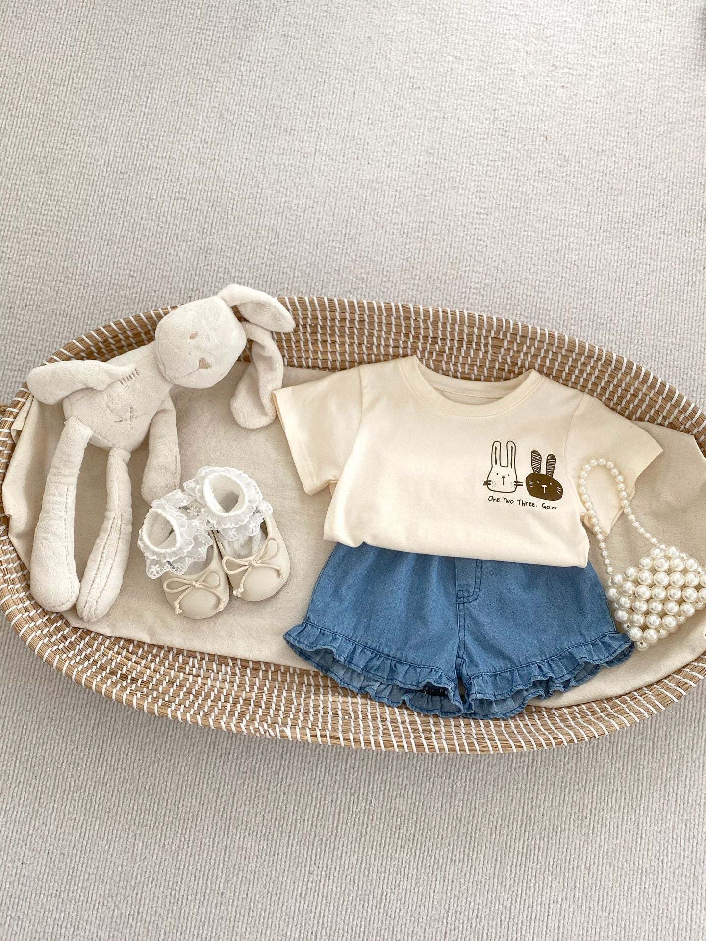 DA0131夏季女童寶寶純色木耳邊軟牛仔短褲2024.04.12