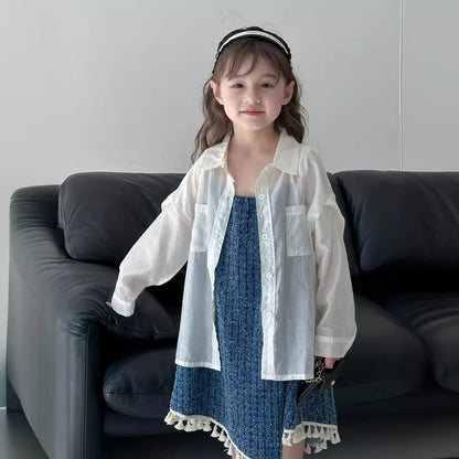CA4871夏季女童愛心刺繡口袋防曬襯衫2024.04.09
