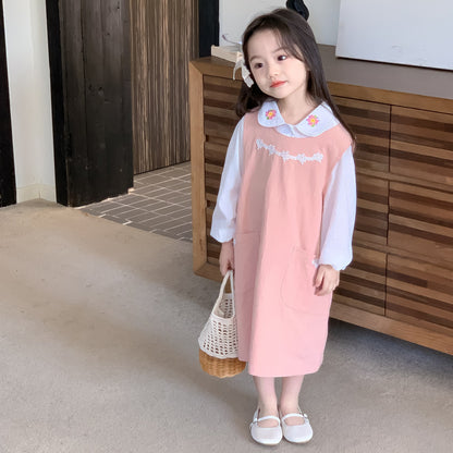 AF1666韓版春季小女孩刺繡襯衫背心裙兩件套2024.02.20