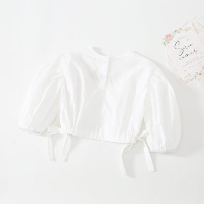 AD1066韓版春秋刺繡泡泡袖娃娃衫上衣2023.12.29