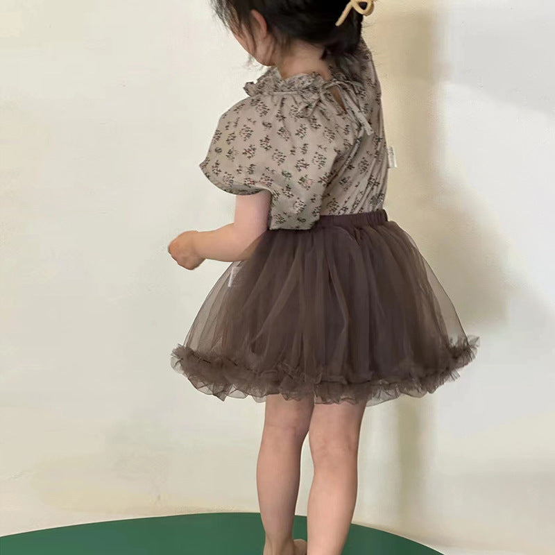 CA2669甜美碎花背心棕色蓬蓬裙兩件套2023.04.18
