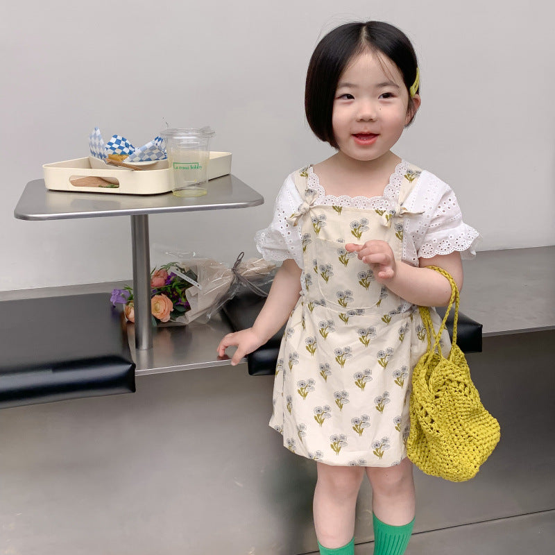 AA1188碎花背帶蕾絲花邊娃娃衫短裙2023.04.07