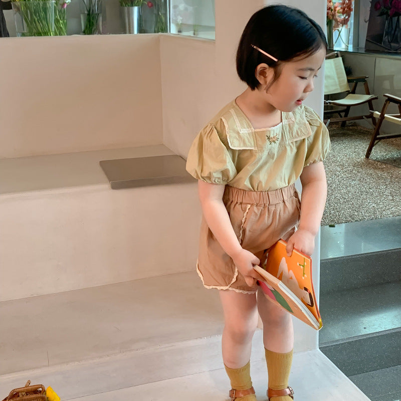 AA1214韓國女童夏季刺繡短袖套裝2023.04.11