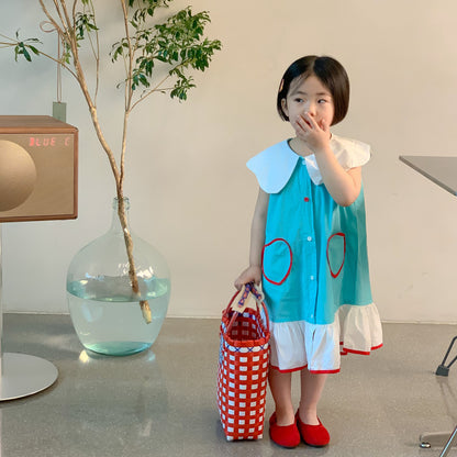AM1183韓國童裝2023夏季款女童荷葉領無袖連衣裙2023.03.07