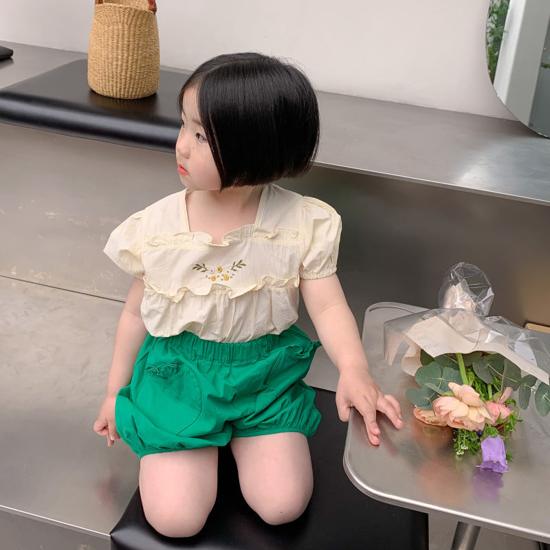 AA1195夏裝新品兒童刺繡襯衣女寶寶可愛娃娃衫上衣2023.04.07