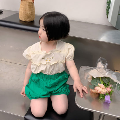 AA1195夏裝新品兒童刺繡襯衣女寶寶可愛娃娃衫上衣2023.04.07