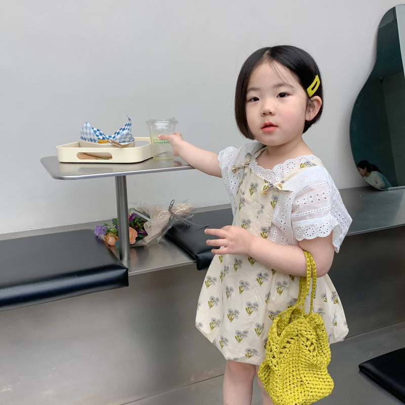 AA1188碎花背帶蕾絲花邊娃娃衫短裙2023.04.07