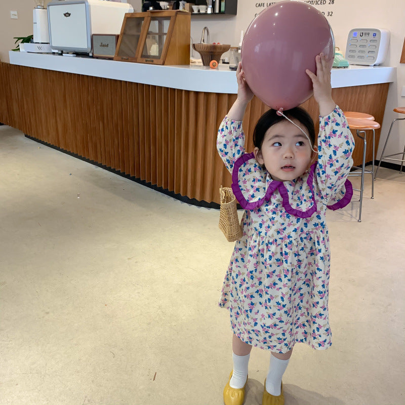 AF1866女童公主裙花邊大翻領小碎花兒童連衣裙2023.02.24