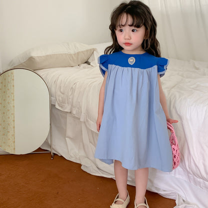 AA1393娃娃領飛袖純棉撞色兒童甜美長裙2023.04.04