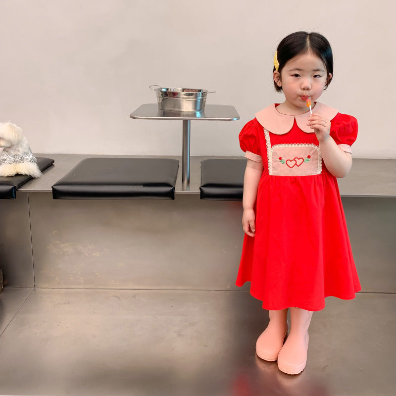 AA1128韓國童裝2023夏季女童短袖娃娃領連衣裙2023.04.11