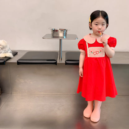 AA1128韓國童裝2023夏季女童短袖娃娃領連衣裙2023.04.11
