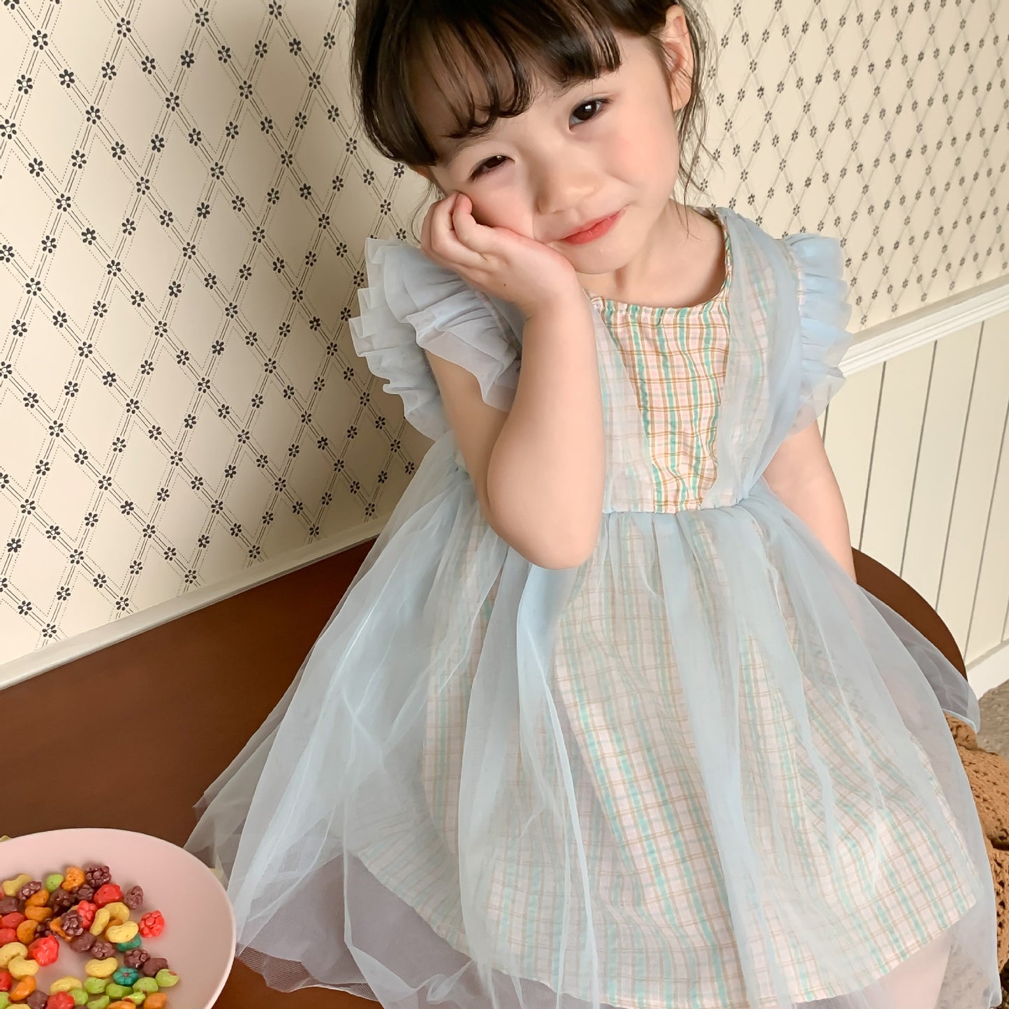 AM1415小飛袖背心裙韓國女童網紗連衣裙公主裙2023.03.24