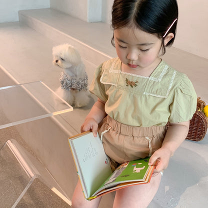 AA1214韓國女童夏季刺繡短袖套裝2023.04.11