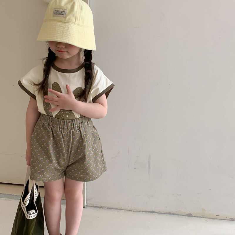 AM1421女童洋氣時髦背帶褲卡通印花T恤兩件套2023.03.14