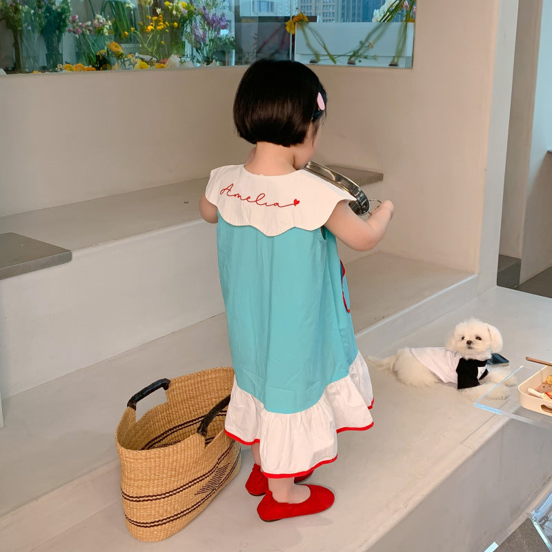 AM1183韓國童裝2023夏季款女童荷葉領無袖連衣裙2023.03.07