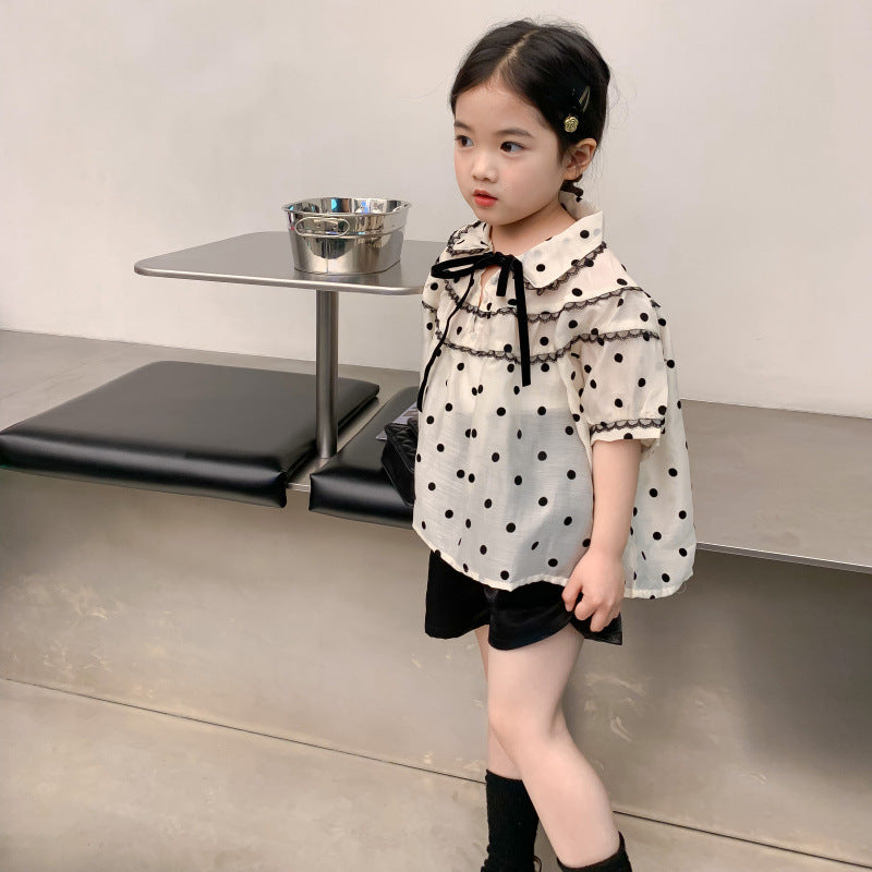 AA1220韓版女童花邊領波點襯衫2023.04.11