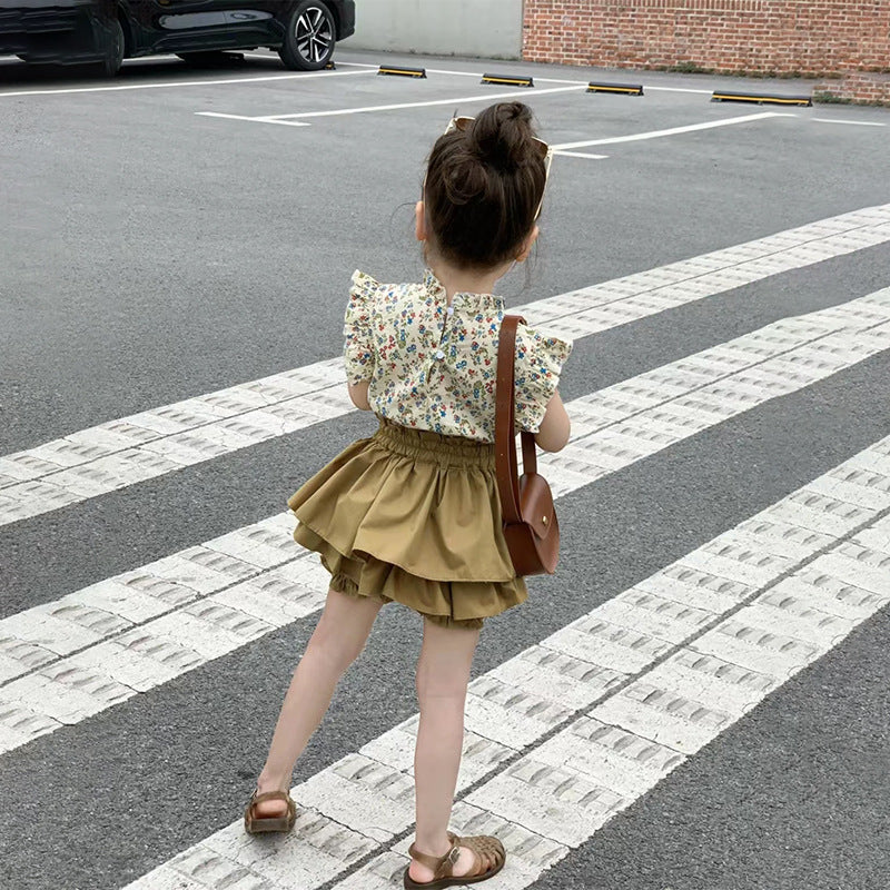 CA2639韓版甜美碎花背心棕色短褲兩件套2023.04.18