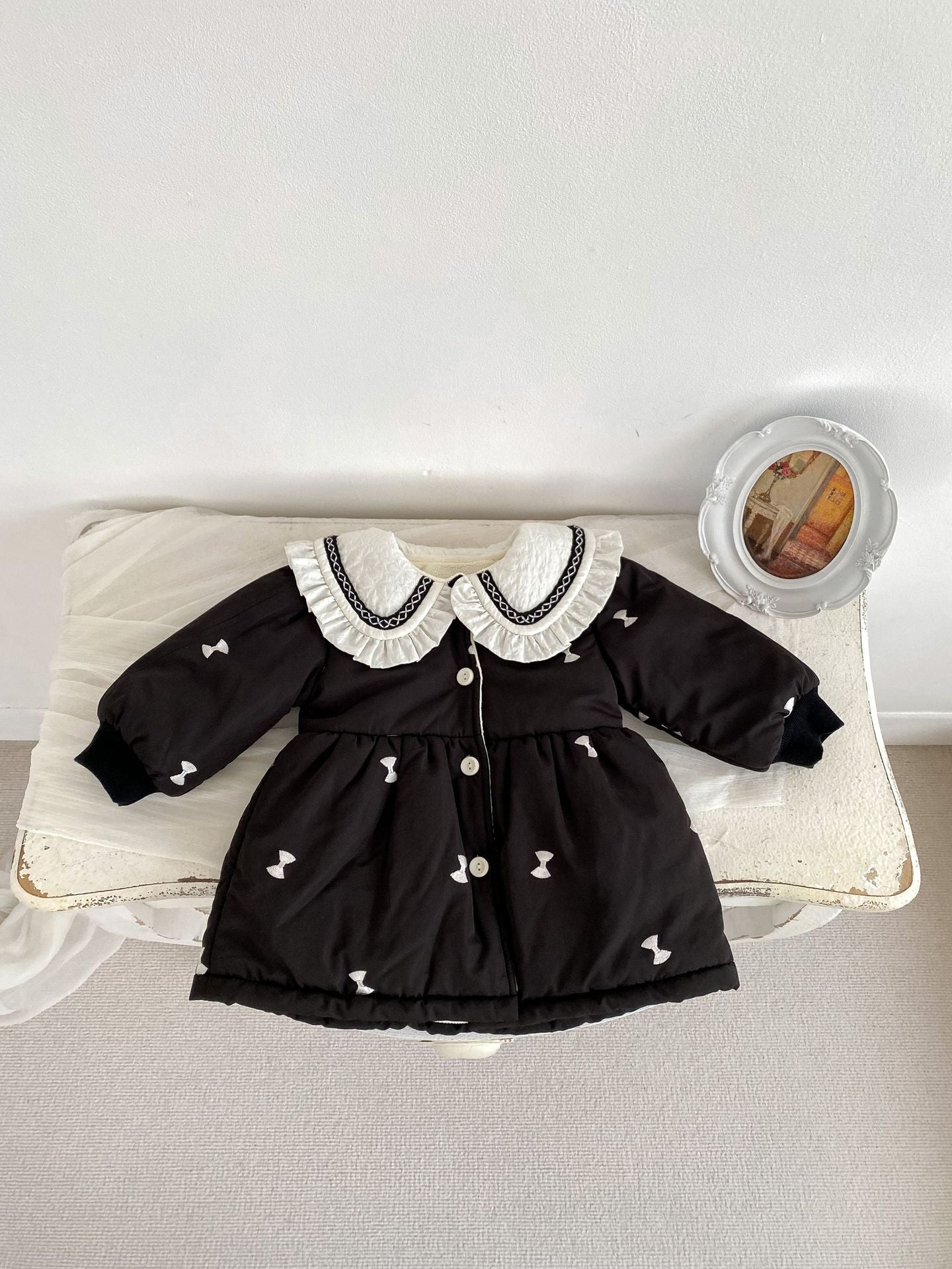 DN0018冬季花邊翻領長款加厚棉服外套2023.11.17